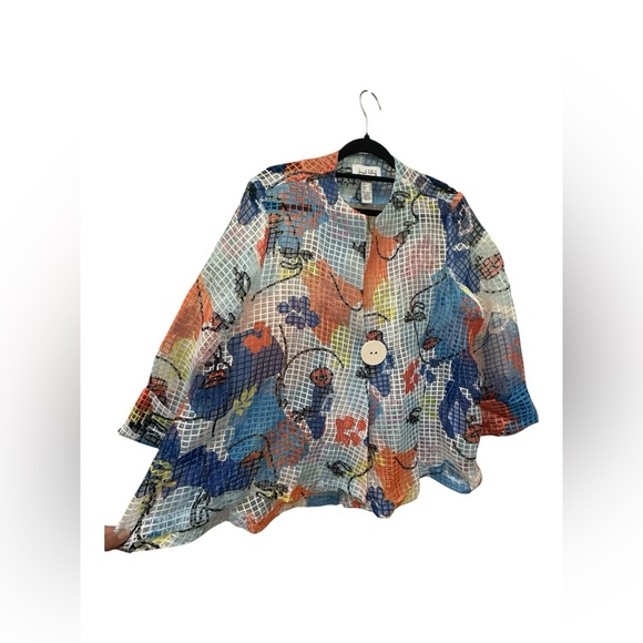 ✨ Joseph Ribkoff Organza Face Print Swing Jacket size 16 - Picture 12 of 17